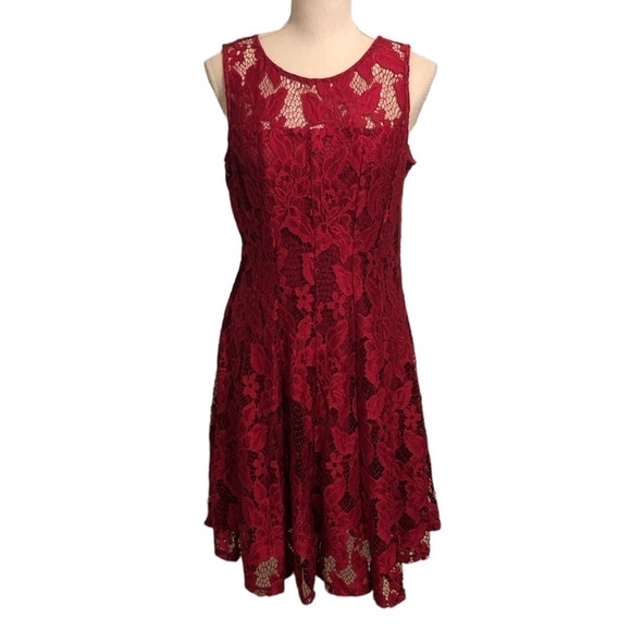 RYAN MICHELLE Dress Women's Size Medium Red Sleeveless Lace Knee Length - Picture 11 of 11